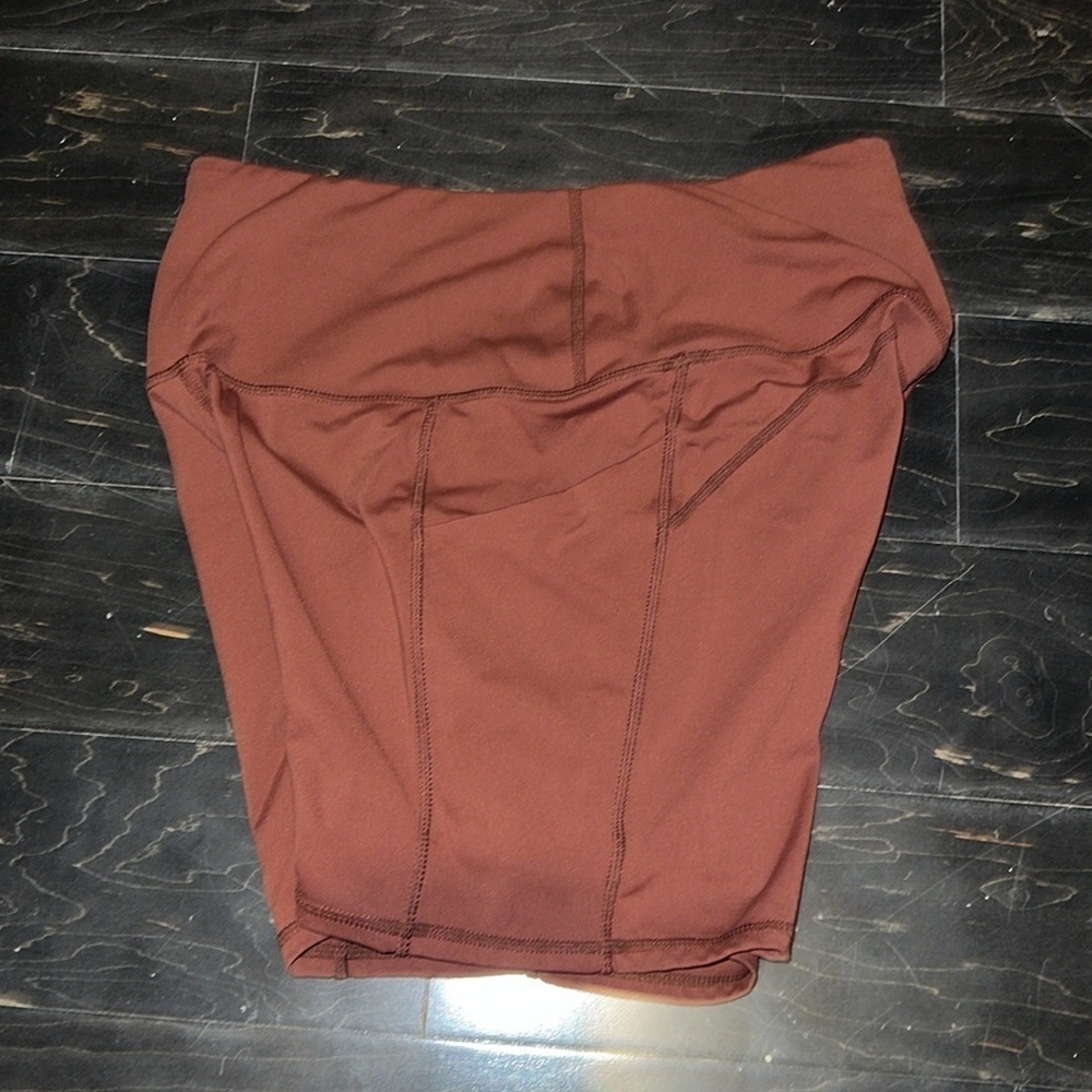Oalka Women's Shorts Side Pockets High Waist Workout spandex Shorts Brown Large - Picture 9 of 11